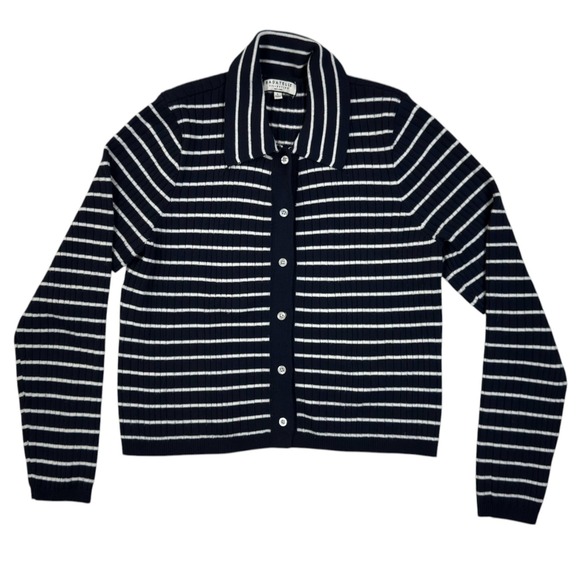 Bagatelle Collection Sweaters - Bagatelle Collection Ribbed Striped Cardigan L Navy Blue Coastal Grandma Preppy